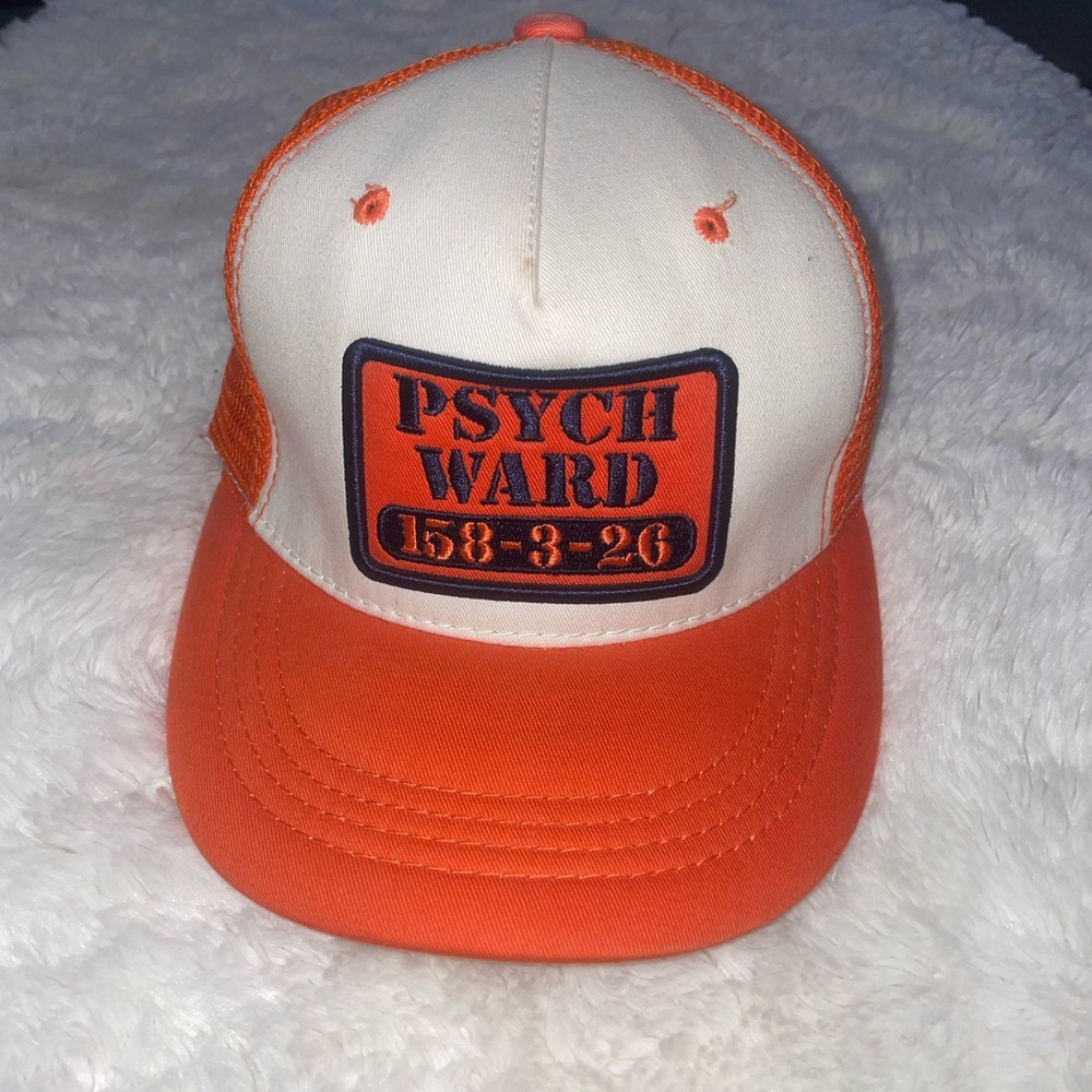 ✨🧡 Psych Ward Trucker Hat Snapback - Funny Adjustable Cap in Orange & White 🧡✨